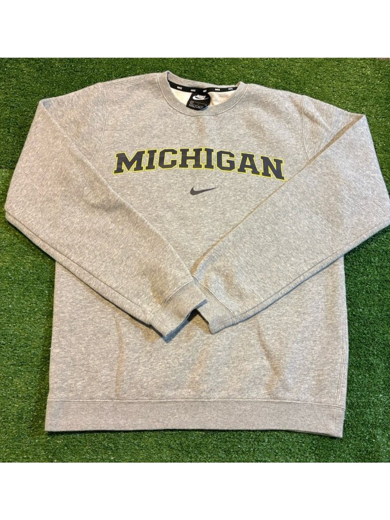 Michigan Wolverines Sweatshirt Mens Small Gray Nike Crewneck Football Fleece